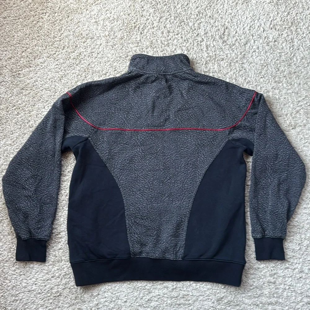 RARE Mens Jordan Black/Gray/Red Elephant Print 1/2 Zip Fleece Sweatshirt Size XL